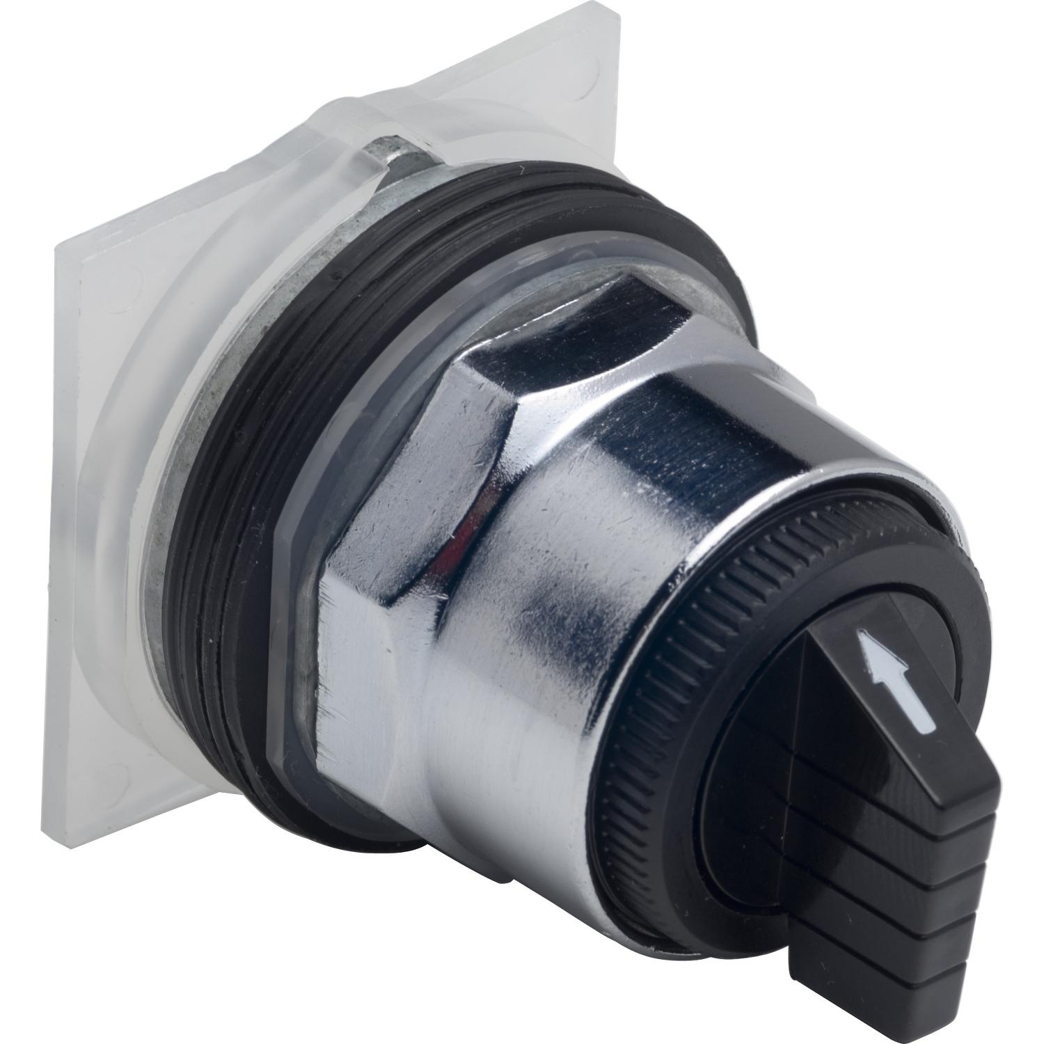 Product image for SELECTOR SWITCH, HARMONY 9001K, METAL, STANDARD HANDLE, BLACK, 30MM, 3 POSITIONS, STAY PUT, 1 C/O