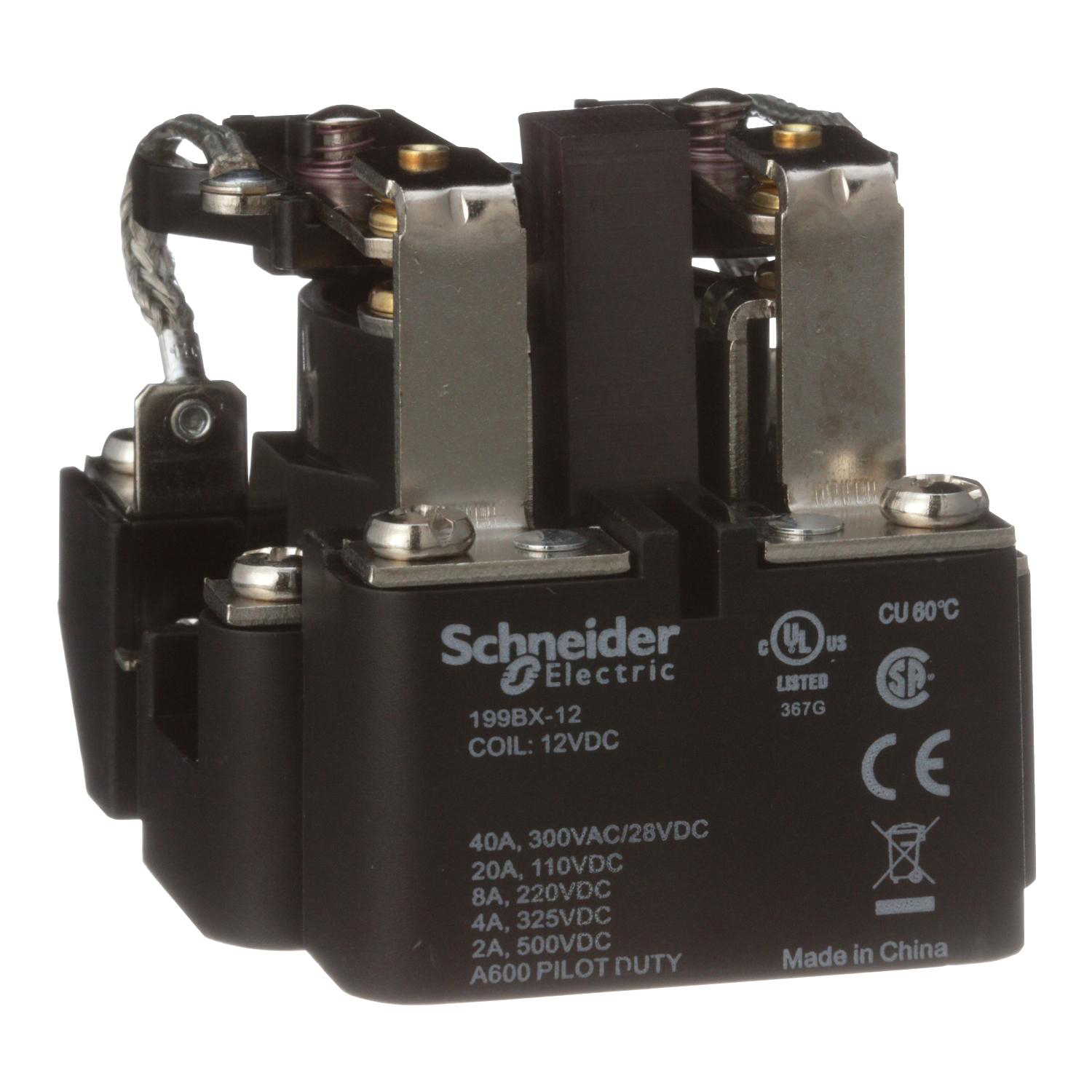 Product image for POWER RELAY, SE RELAYS, DPDT, 40A, 12 VDC, MAGNETIC BLOWOUT, OPEN TYPE