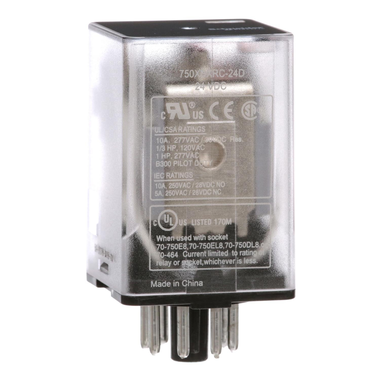 Product image for GENERAL PURPOSE RELAY, SE RELAYS, 750R, DPDT, 10A, 24 VDC, OCTAL TERMINAL 8 PINS, CLEAR COVER