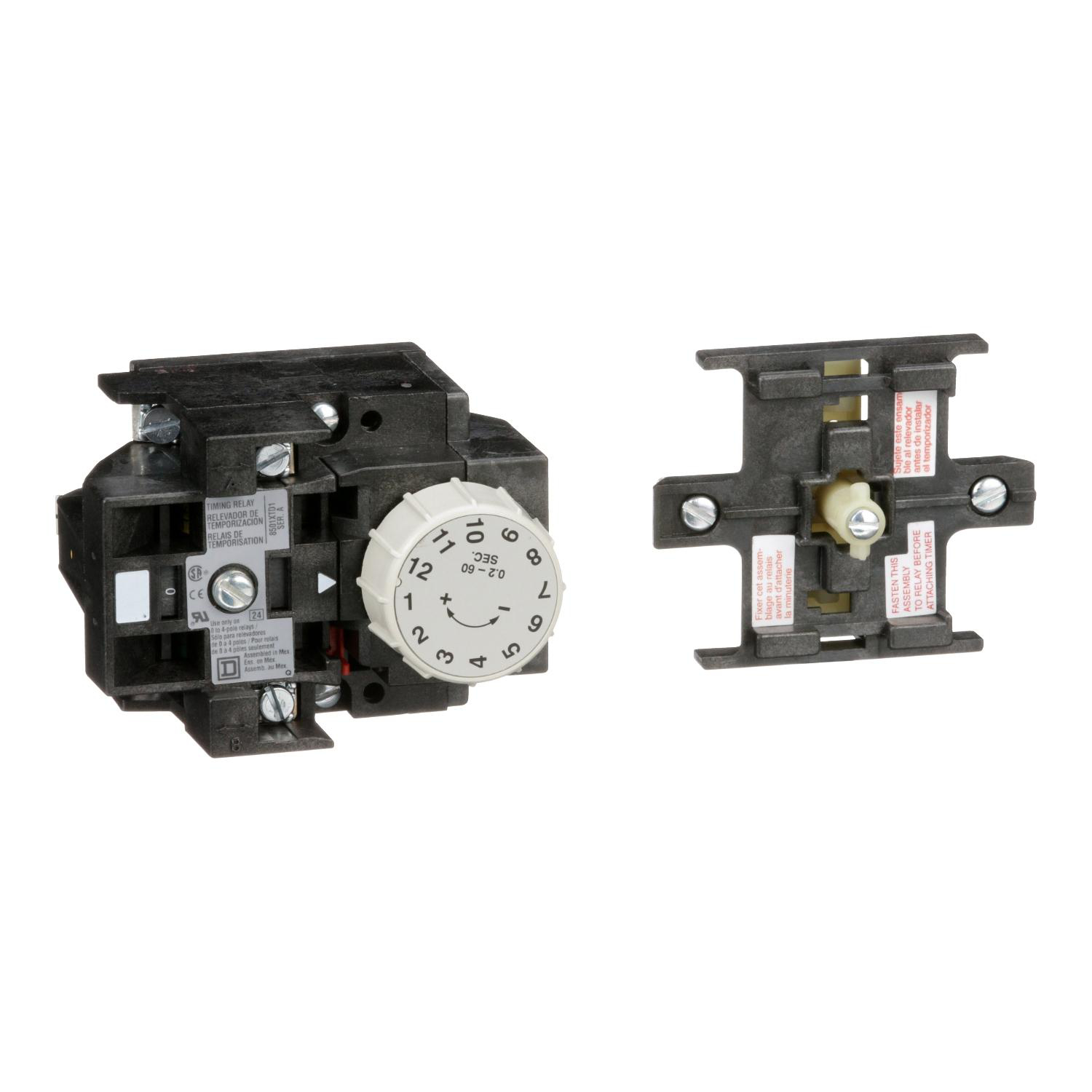 Product image for NEMA CONTROL RELAY, TYPE X, PNEUMATIC TIMER ATTACHMENT, ONE MINUTE OFF DELAY, 10A RESISTIVE AT 600VAC, 1NO AND 1NC