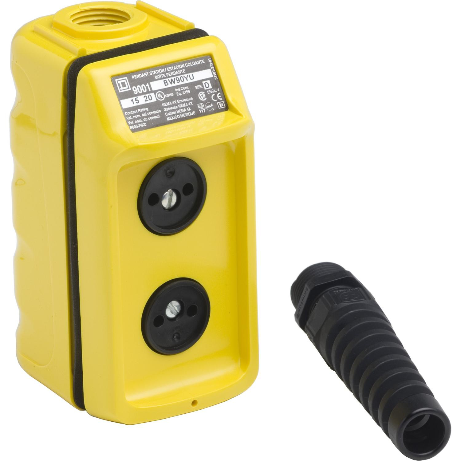 Product image for PENDANT STATION, HARMONY 9001B, MECHANICAL INTERLOCK, SINGLE SPEED, 5A, 600V AC, YELLOW, UNMARKED