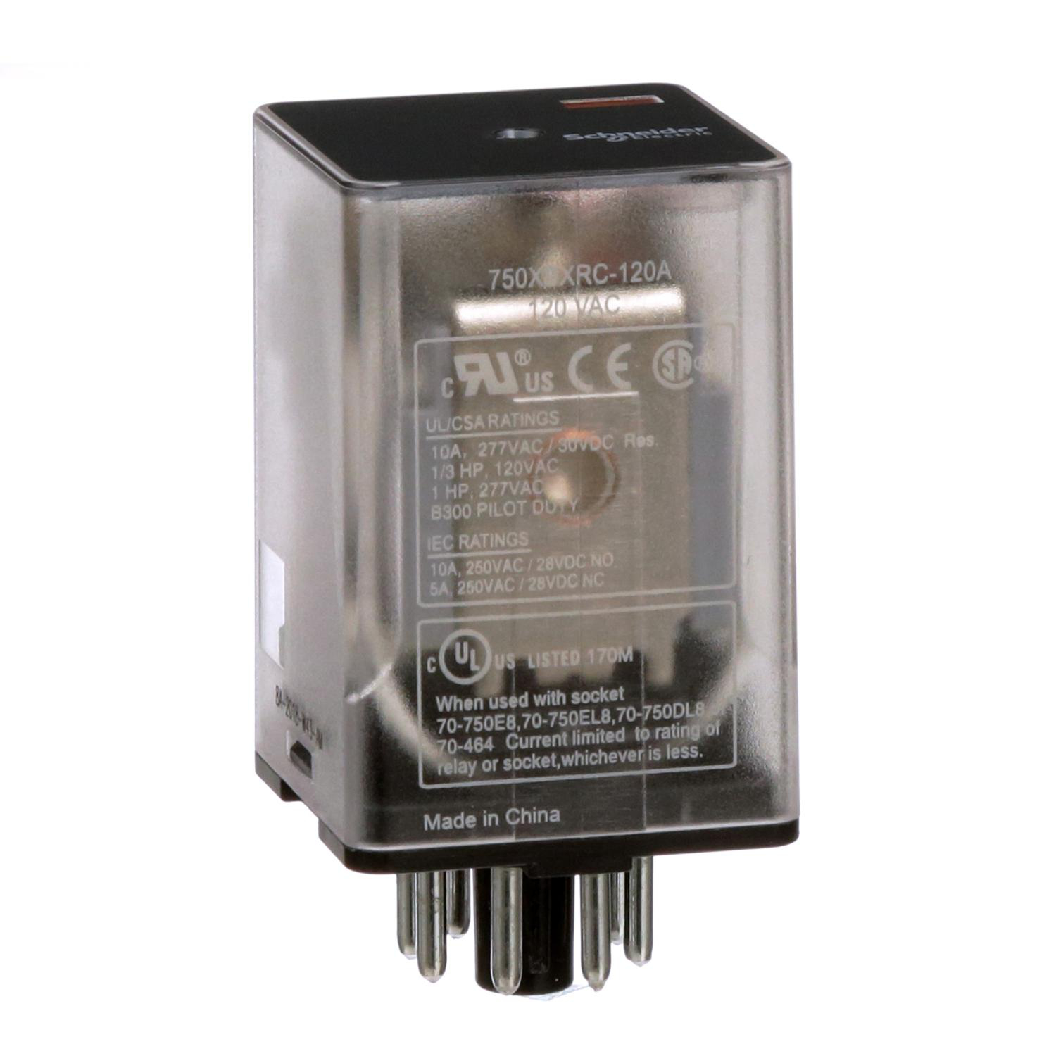 Product image for PLUG-IN ELECTROMECHANICAL RELAY, GENERAL PURPOSE RELAYS, DPDT, CLEAR COVER, OCTAL TERMINAL 8 PINS, 10A, 120V AC, 2NC + 2NO