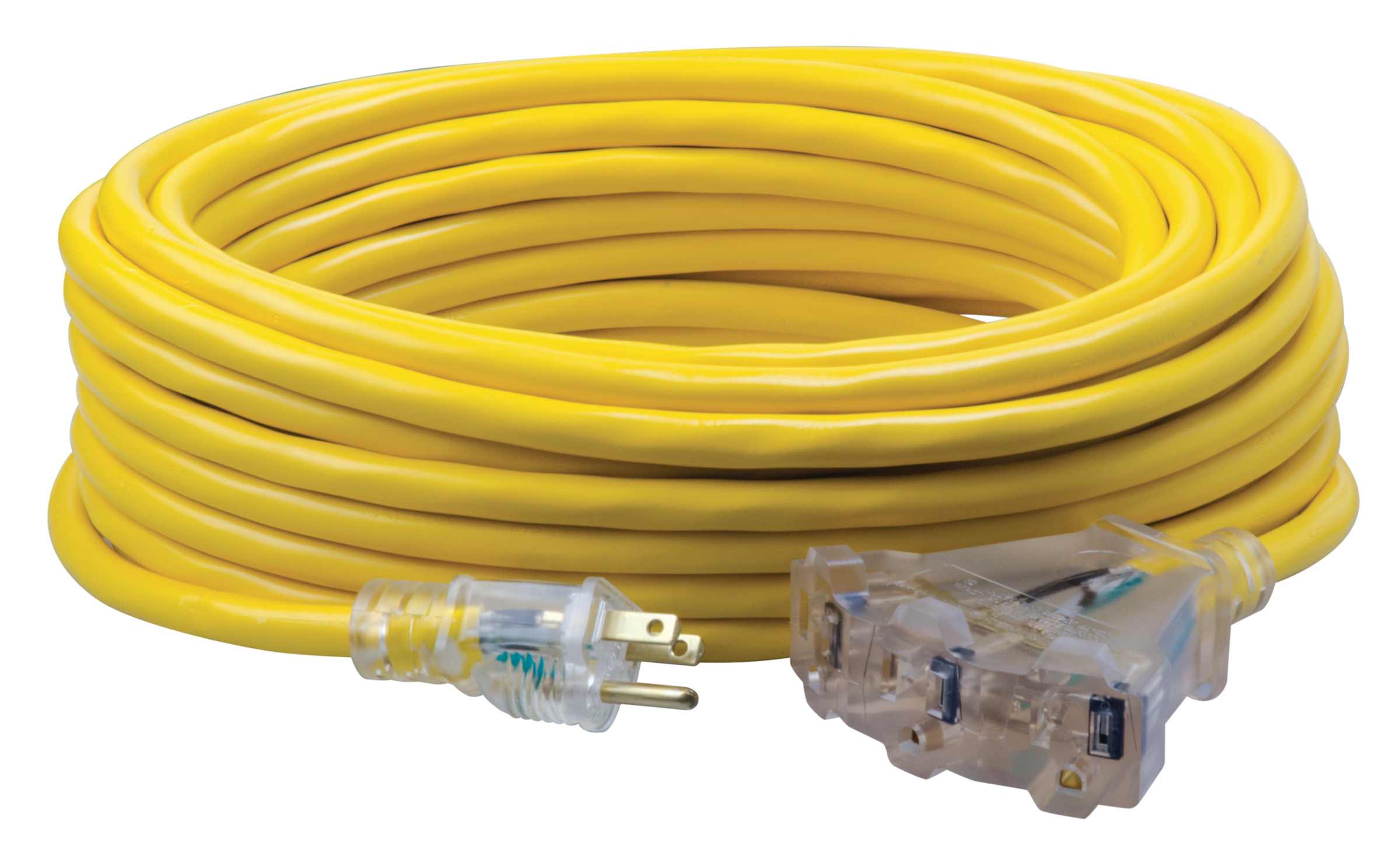 SOUTHWIRE_TOOLS 4188SW8802 EXTENSION CORD #12G 3COND SJTW 50FT YELLOW TRI-SOURCE W/ LIGHTED ENDS 15A 125V NEMA 5-15 PLUG/RECEPTACLE HEAVY DUTY WEATHER RESISTANT