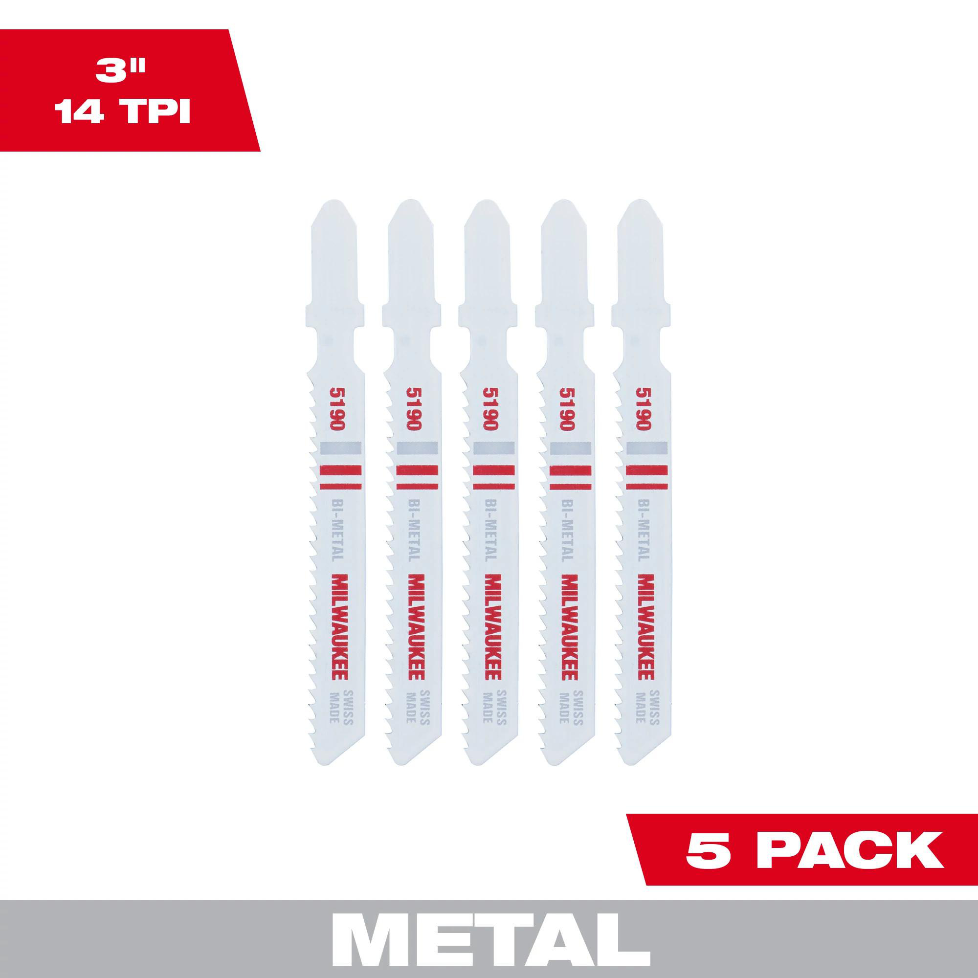 Product image for MILWAUKEE 48-42-5190 JIGSAW BLADE 3" 14TPI BI METAL 5PK