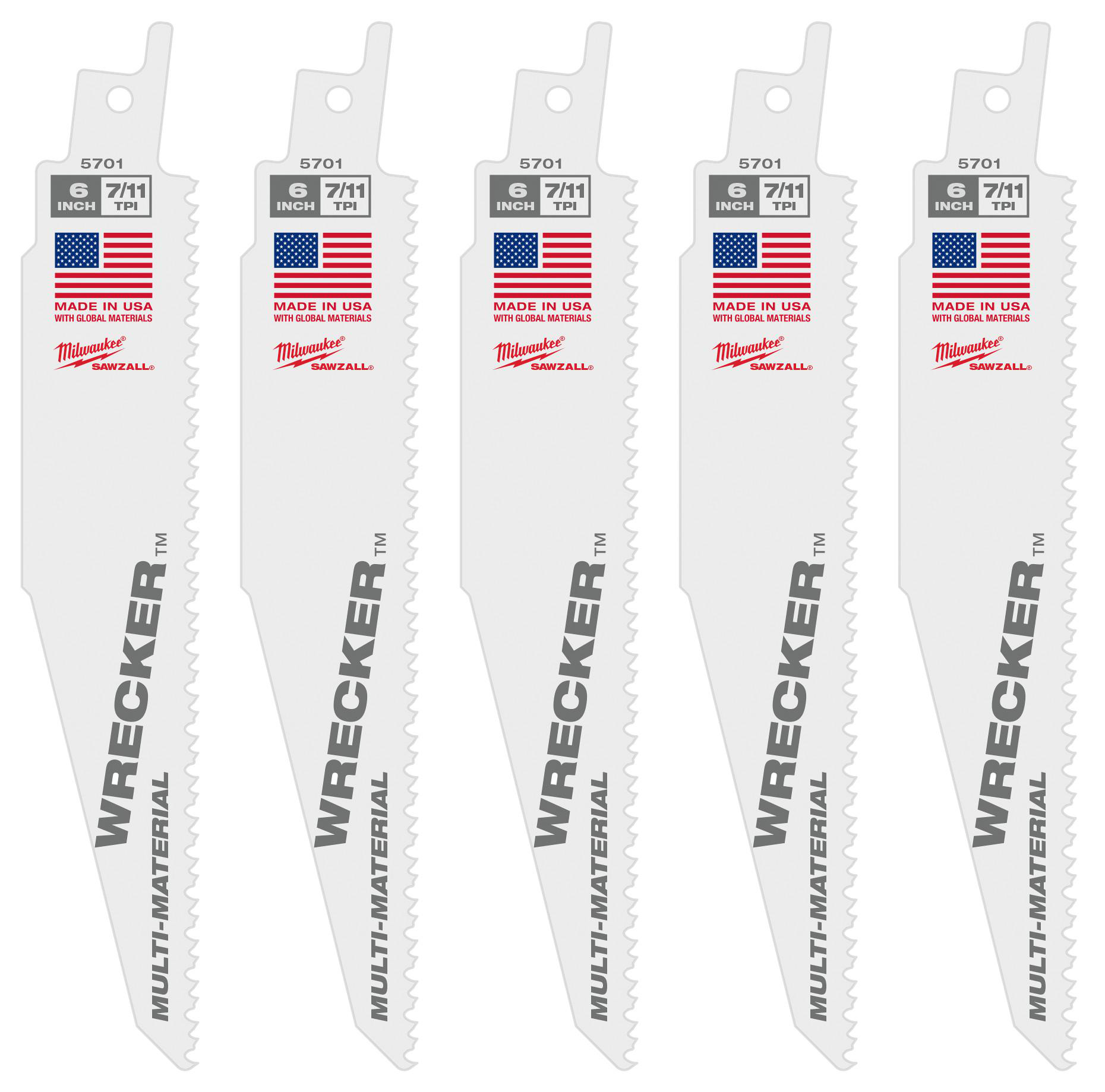 Product image for MILWAUKEE 48-00-5701 BLADE SAWZALL WRECKER 7/11T 6L 5PK