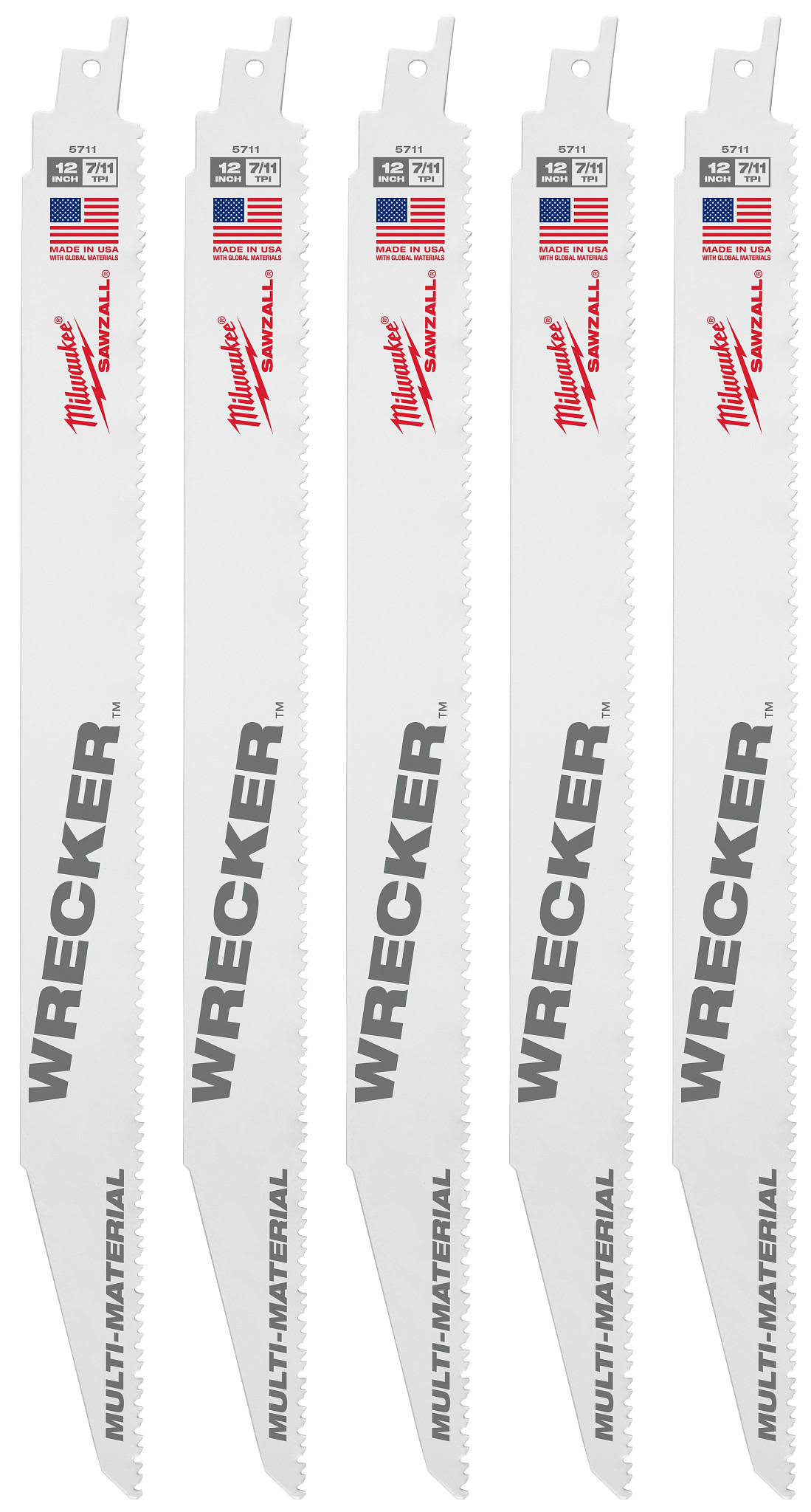 Product image for MILWAUKEE 48-00-5711 BLADE 8TPI 12"L 5PK FOR SAWZALL METAL WRECKER
