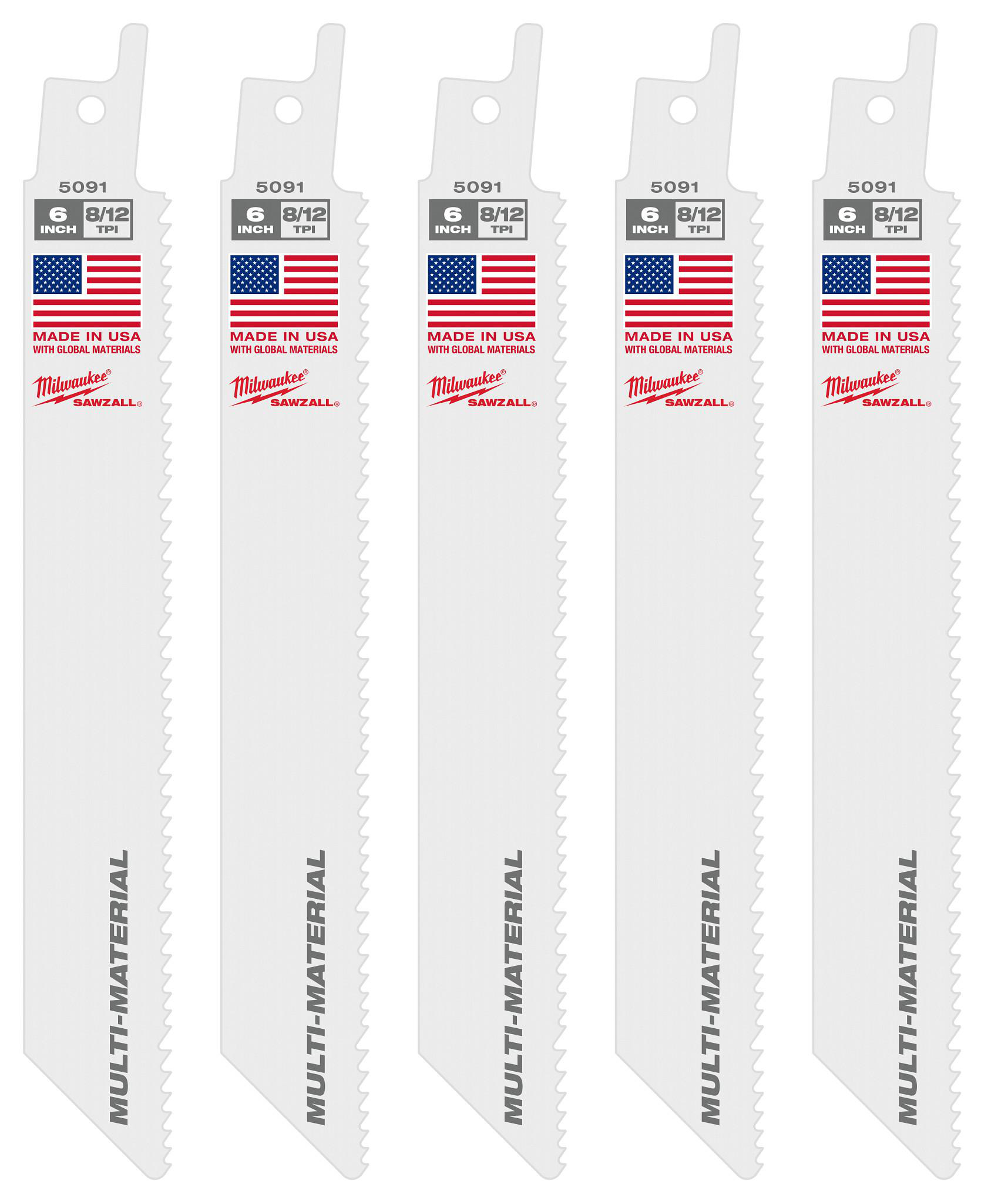 Product image for MILWAUKEE 48-00-5091 BLADE 8/12TPI 6"L 5PK FOR SAWZALL