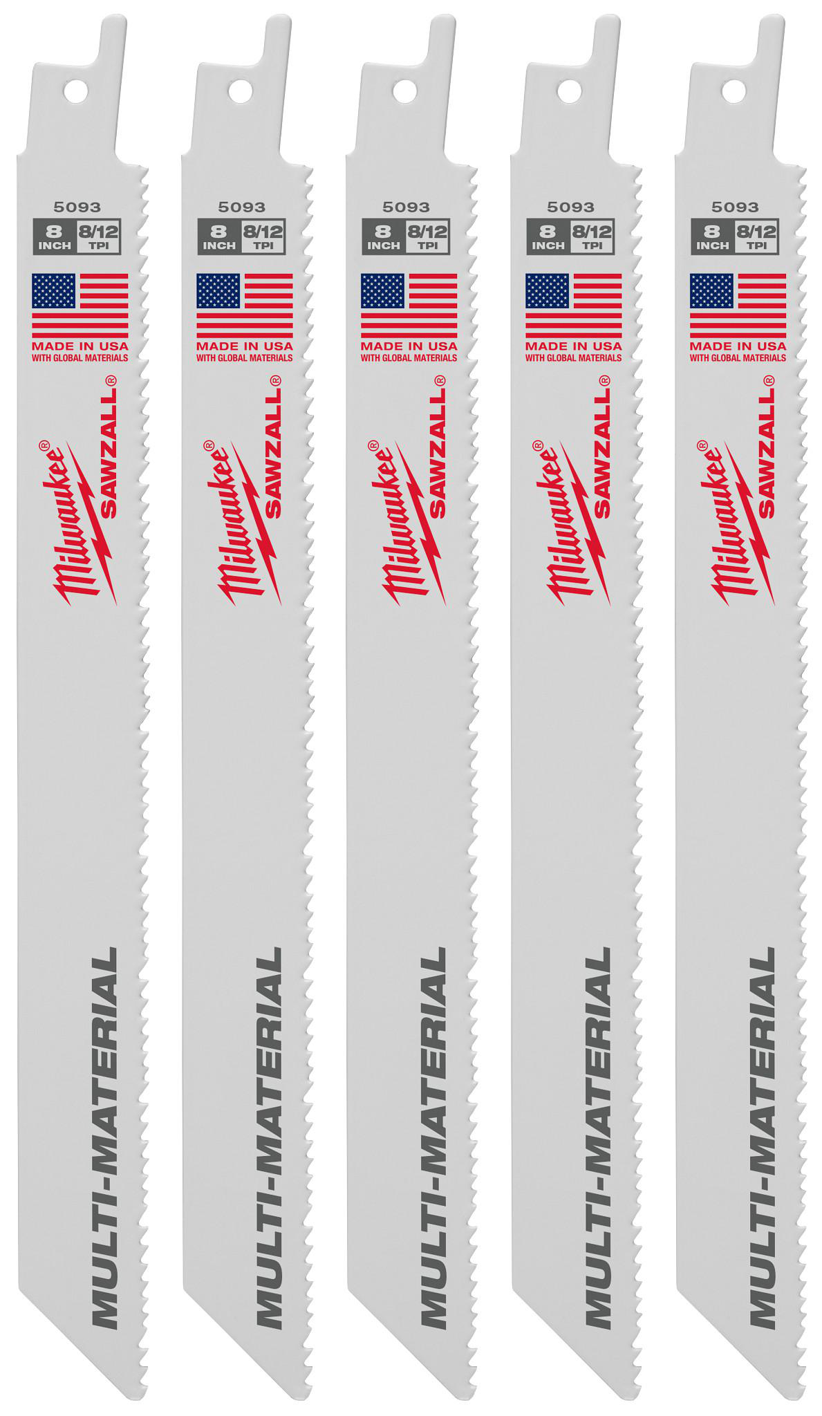 Product image for MILWAUKEE 48-00-5093 BLADE 8/12TPI 8"L 5PK FOR SAWZALL