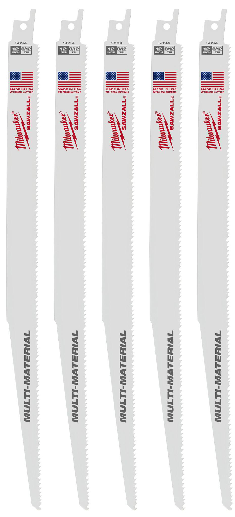 Product image for MILWAUKEE 48-00-5094 BLADE 8/12TPI 12"L 5PK FOR SAWZALL