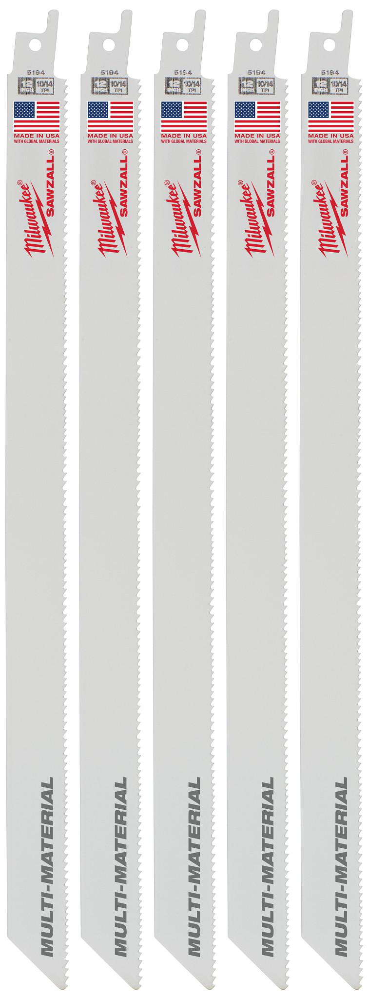 Product image for MILWAUKEE 48-00-5194 BLADE 10/14TPI 12"L 5PK FOR SAWZALL