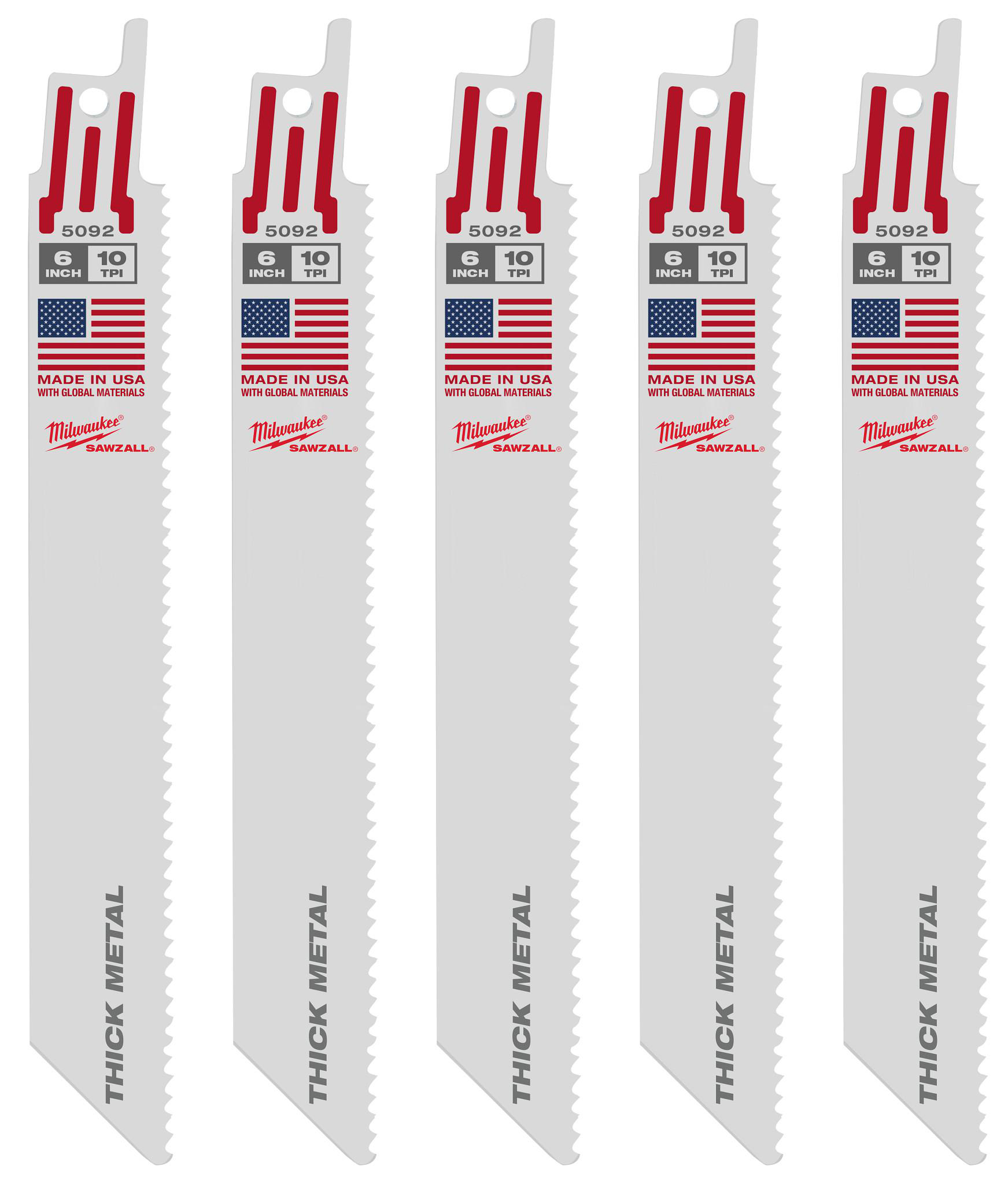Product image for MILWAUKEE 48-00-5092 BLADE 10TPI 6"L 5PK FOR SAWZALL