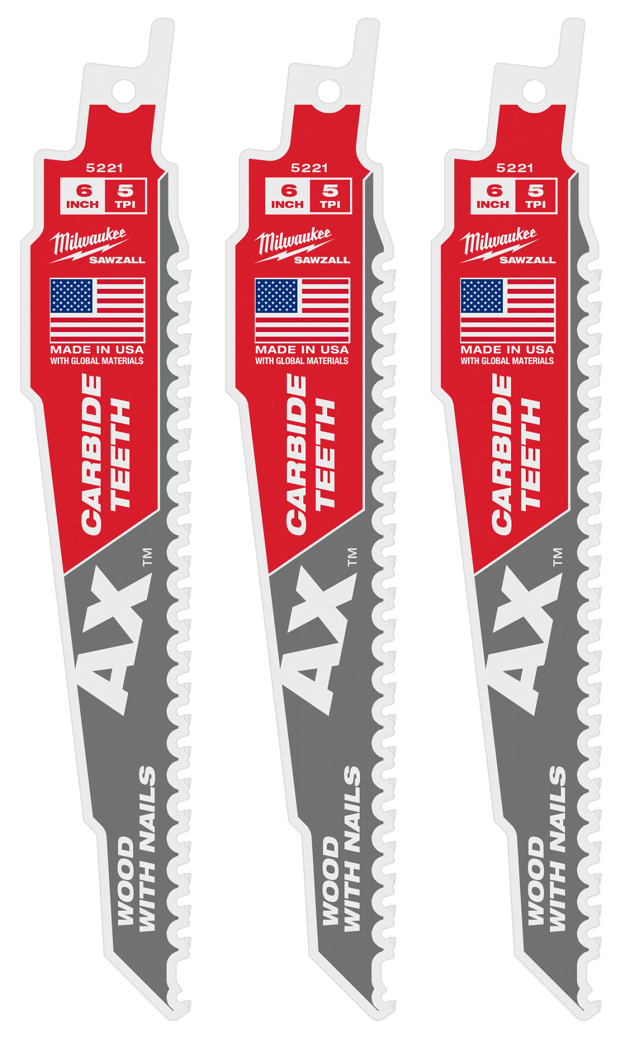 Product image for 6" 5 TPI AX™ with Carbide Teeth SAWZALL® Blade for Wood with Nails