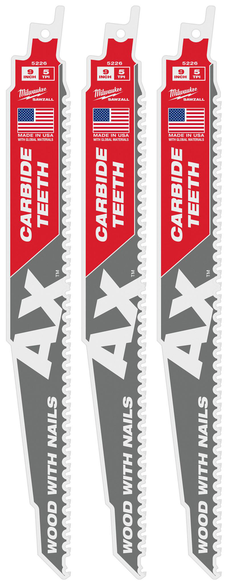 Product image for 9" 5 TPI AX™ with Carbide Teeth SAWZALL® Blade for Wood with Nails