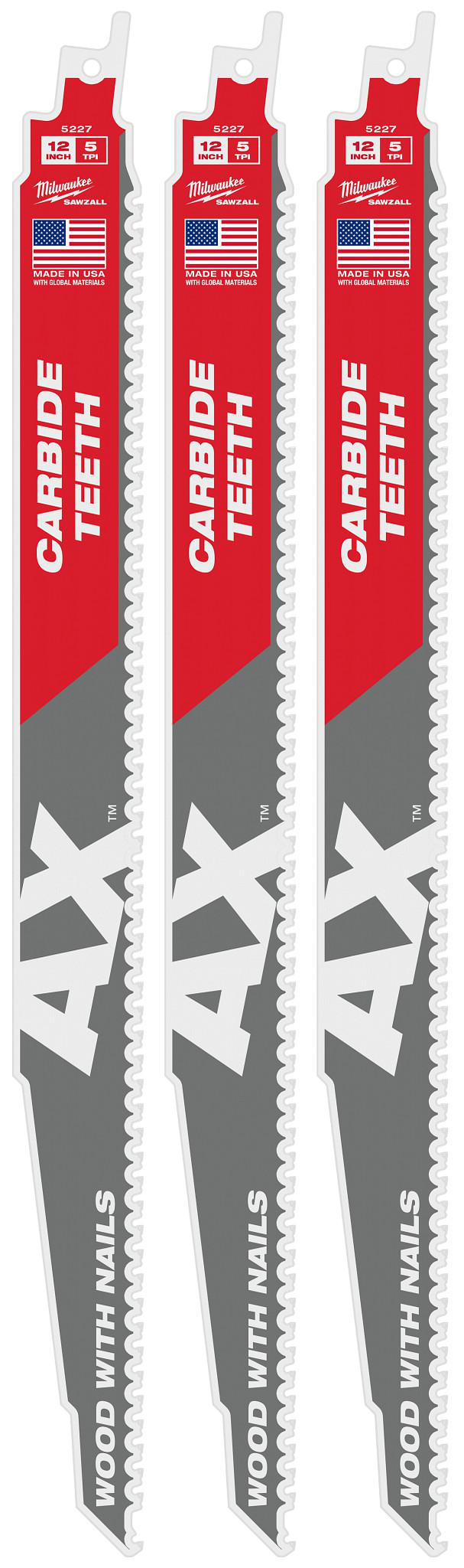 Product image for 12" 5 TPI AX™ with Carbide Teeth SAWZALL® Blade for Wood with Nails