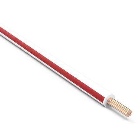 Product image for TEW14/41WHITERED-150 Wire TEW Cu #14 AWG 41 Strand White with Red Stripe 150mtr Reel