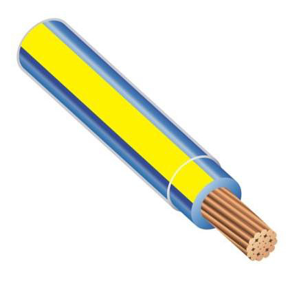 Product image for T90-16/26BLUEYELLOW-300 Wire T90 Cu #16 AWG 26 Strand Copper Nylon 600V Blue with Yellow Stripe 300mtr Reel